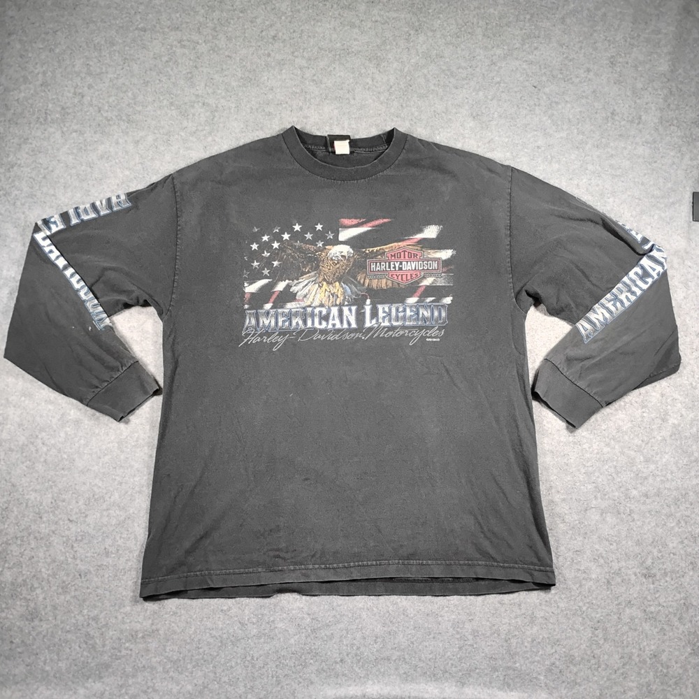 Harley-Davidson American Legend Eagle Flag Long Sleeve T-Shirt L Black
